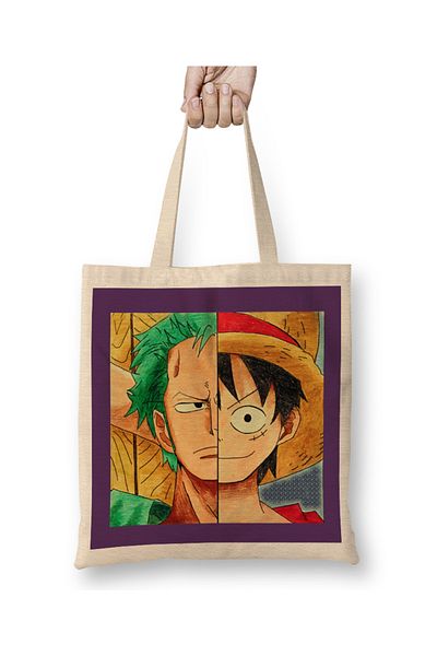 Baskı Dükkanı One Piece Luffy și Zoro's Faces 01 Geantă din pânză cu mâner lung