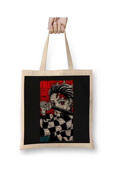 Baskı Dükkanı Τανζίρ; Kamado Demon Slayer Kimetsu No Yaiba 02 υφασμάτινη τσάντα μακριά λαβή