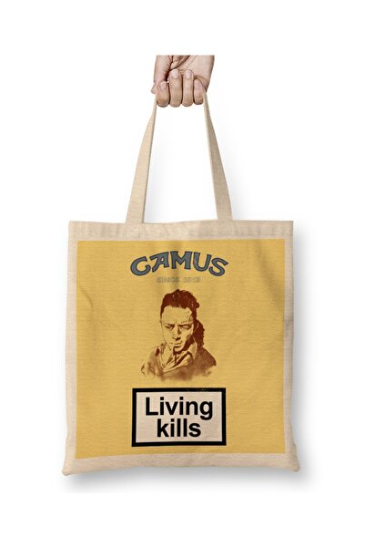 Baskı Dükkanı Υφασμάτινη τσάντα Albert Camus Tasse με μακριά λαβή