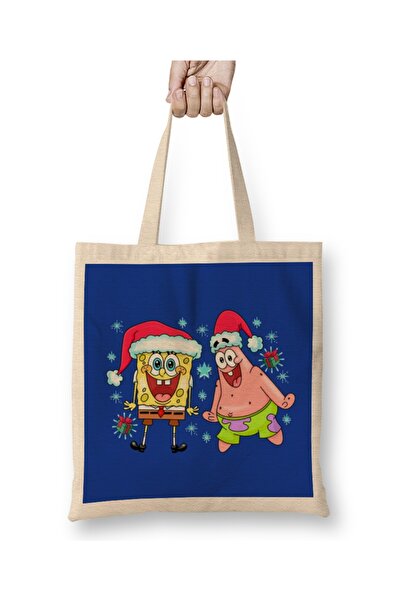 Baskı Dükkanı Srećan Božić SpongeBob krpa Torba duga Sa ručkom