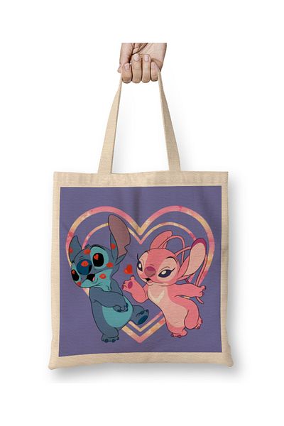 Baskı Dükkanı Lilo And Stitch Stitch and Angel Kiss υφασμάτινη τσάντα μακριά λαβή