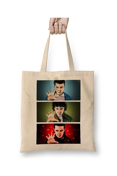 Baskı Dükkanı Geantă din pânză Stranger Things Eleven 06 cu mâner lung