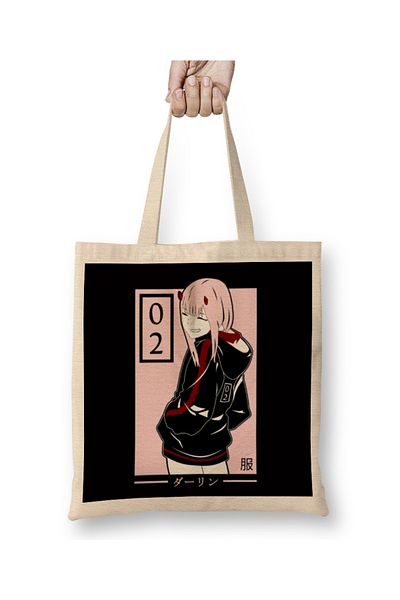Baskı Dükkanı Zero Two Darling In The Franxx υφασμάτινη τσάντα με μακριά λαβή