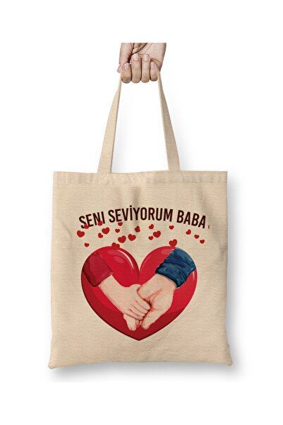 Baskı Dükkanı Poklon za Očev dan za oca 0017 Tkanina Torba Dugačka Sa ručkom