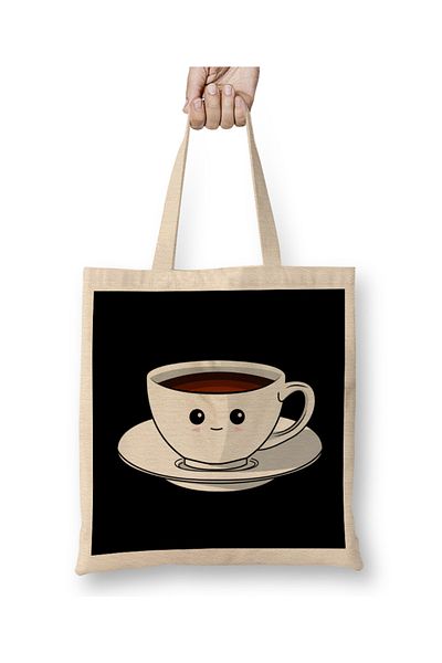 Baskı Dükkanı Kawaii Coffee Cup Funny Anime Caffeine Japanese Tote Bag Long Handle