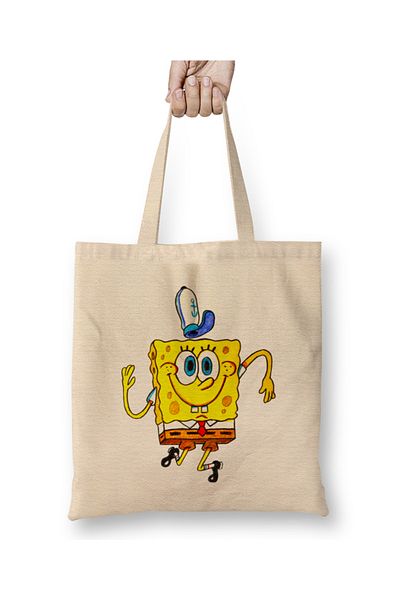 Baskı Dükkanı Geantă din pânză Dancing Bob Spongebob cu mâner lung