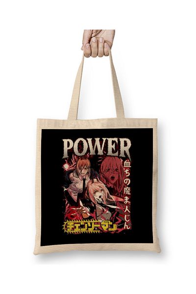 Baskı Dükkanı Power Chainsaw Man υφασμάτινη τσάντα μακριά λαβή