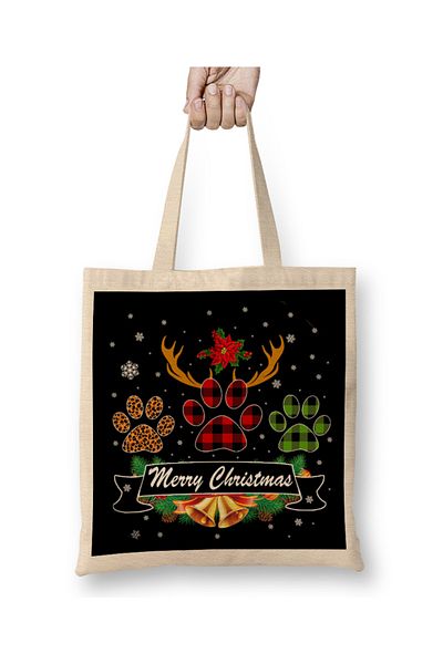 Baskı Dükkanı Πρωτοχρονιάτικο Πρωτοχρονιάτικο Concept Merry Christmas 07 υφασμάτινη τσάντα με μακριά λαβή