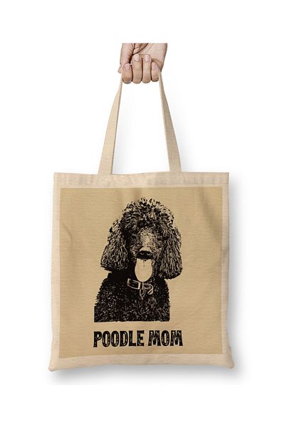 Baskı Dükkanı Poodle Mom 08 υφασμάτινη τσάντα με μακριά λαβή