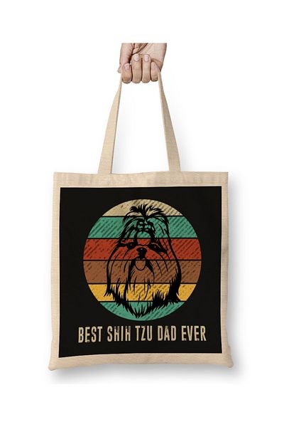 Baskı Dükkanı Vintage Best Shih Tzu Dad Ever 01 υφασμάτινη τσάντα με μακριά λαβή