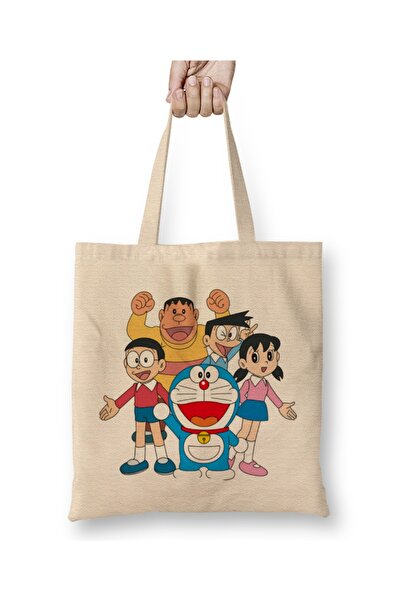 Baskı Dükkanı دورايمون 04 حقيبة قماشية بمقبض طويل