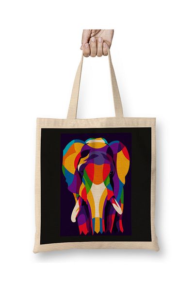 Baskı Dükkanı Popart Animals Colorful Elephant ini Pop Art υφασμάτινη τσάντα με μακριά λαβή