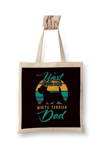 Baskı Dükkanı West Highland White Terrier Tată Câine Tată Westie Dog Breed Geantă din pânză Mâner lung