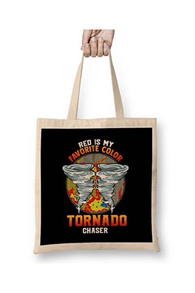 Baskı Dükkanı Slatka crvena je moja omiljena boja Tornado Chaser tkanina Torb...