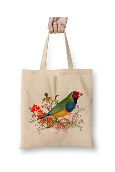 Baskı Dükkanı Crvenokosa gouldijanska zeba stoji među cvetovima orhideja, tka...