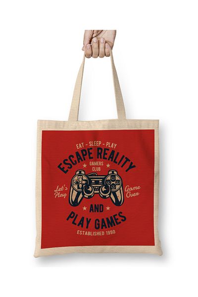 Baskı Dükkanı Gaming Escape Reality Παίξτε παιχνίδια υφασμάτινη τσάντα με μακριά λαβή