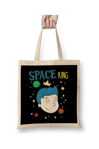 Baskı Dükkanı Χαριτωμένος Space King που εξερευνά το διαστημικό ύφασμα τσάντα αστροναύτη με μακριά λαβή