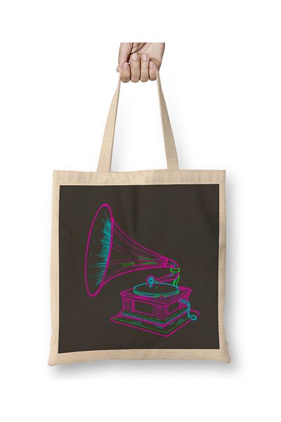 Baskı Dükkanı Vintage Record Player 07 υφασμάτινη τσάντα με μακριά λαβή