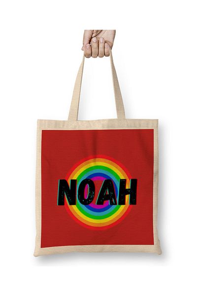 Baskı Dükkanı Noah Name Custom - Vintage Retro Rainbow Style Design Cadou Baby-Gift For Him Geantă din pânză cu mâner lung