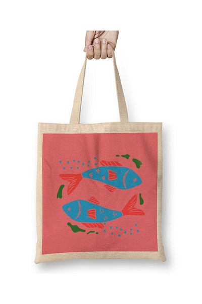Baskı Dükkanı Zodiac Symbols Fish υφασμάτινη τσάντα με μακριά λαβή