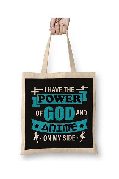 Baskı Dükkanı Puterea lui Dumnezeu și anime pe partea mea Anime Otaku Gift Tote Bag Mâner lung