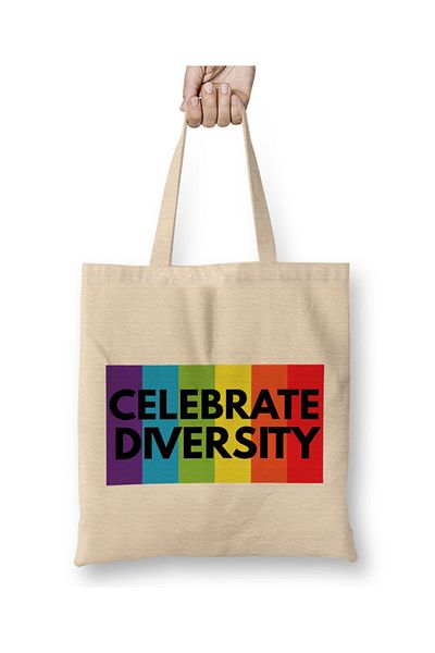 Baskı Dükkanı Geantă din pânză Rainbow Celebrate Diversity cu mâner lung