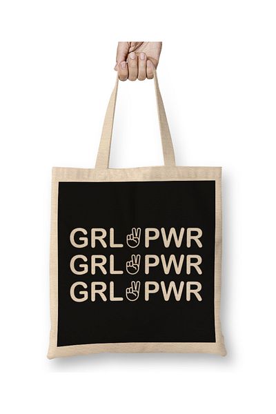 Baskı Dükkanı Geantă din pânză Girl Power Girl Pwr cu mâner lung