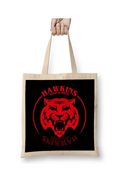 Baskı Dükkanı Crveni Tigar Hawkins Srednja Škola Stranger Things Tkanina Torb...