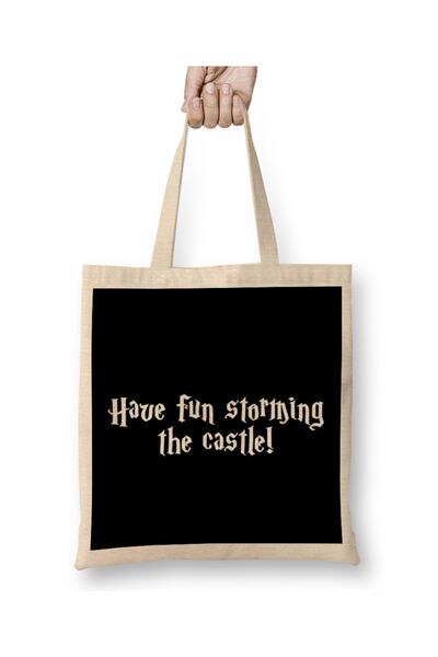 Baskı Dükkanı Princeza nevesta se zabavlja dok juri na zamak, tkanina Torba d...