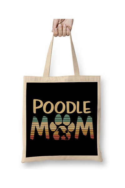 Baskı Dükkanı Poodle Mom Cute Funny Retro Dog Mom Geantă din pânză cu mâner lung