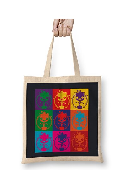 Baskı Dükkanı Baby Groot Guardians of the Galaxy Andy Warhol Style Tote Bag L...