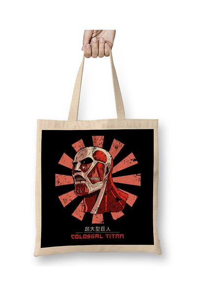 Baskı Dükkanı Colossal Titan Retro Ιαπωνική υφασμάτινη τσάντα με μακριά λαβή