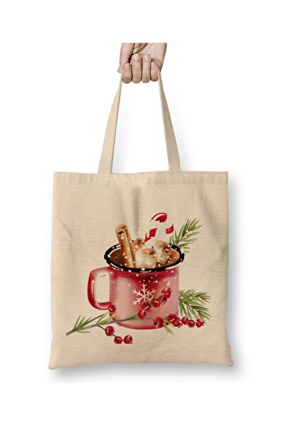 Baskı Dükkanı Novogodišnji koncept zimskog kupa, tkanina Torba duga Sa ručkom