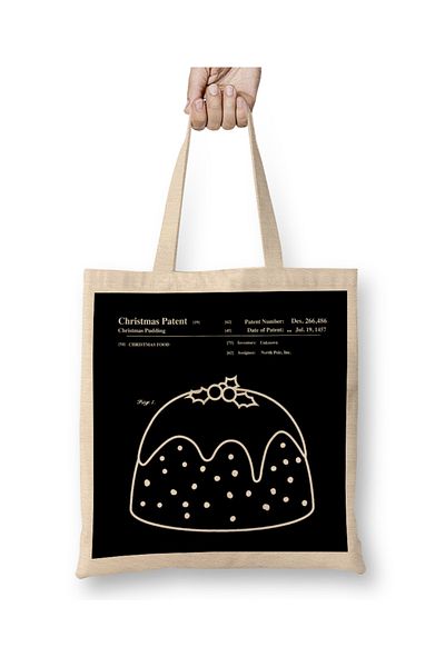 Baskı Dükkanı Christmas Pudding Blueprint Cloth Bag Long Handle