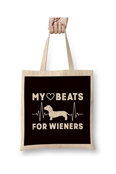 Baskı Dükkanı My Heart Beats For Wiener Sausage Dogs Geantă din pânză Teckel ...