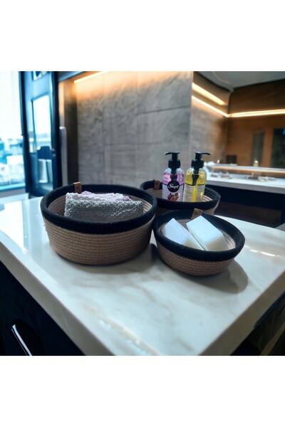 Hediyeninellitonu طقم سلات 3 قطع، منظم متعدد الأغراض، تصميم حبل ملون بسمك 6 مم