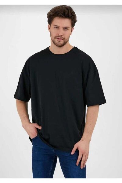 Revasser Crna unisex širok kroj Oversize kroj T-shirt širok kroj Rvs