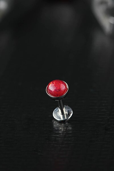 depozoom 4mm Disk Kırmızı Sedef Tragus Cerrahi Çelik Piercing
