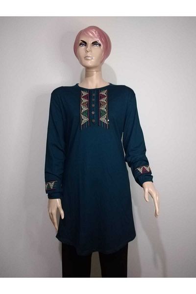 YAŞAR TRİKO Guler brodat pentru femei, cu mâneci lungi, cu nasturi ornamentale, cu mâneci lungi, cu tiv oval elastic, tunică