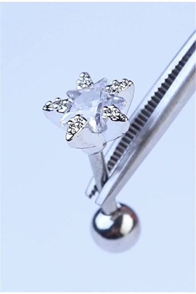 BY DİLEK ÇETİN ACCESSORY Çelik tek taş yıldız kıkırdak helix tragus piercing ...
