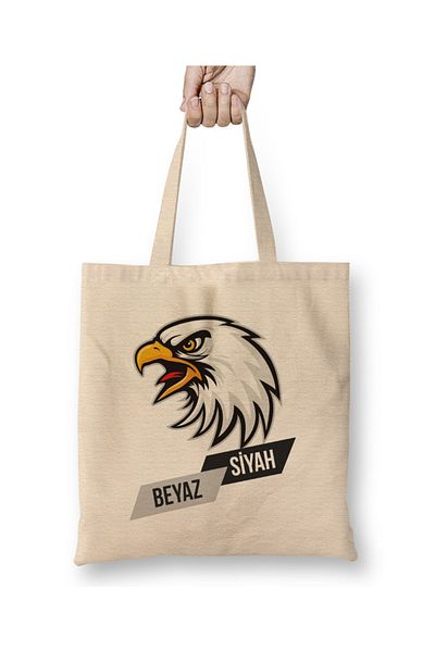 Baskı Dükkanı Geantă din pânză Eagle Black White cu mâner lung