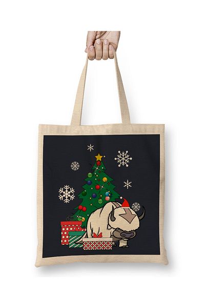 Baskı Dükkanı Appa Around The Christmas Tree Avatar The Last Airbender Geantă din pânză cu mâner lung