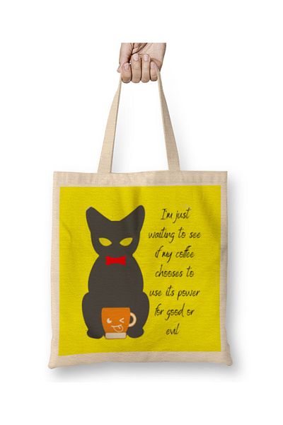 Baskı Dükkanı CAT Funny Coffee Drinks Lover Gift Quote Υφασμάτινη τσάντα με μακριά λαβή