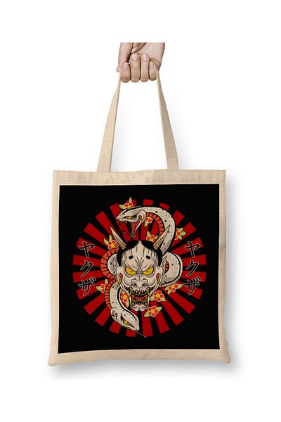 Baskı Dükkanı Υφασμάτινη τσάντα Yakuza Snake And Mask με μακριά λαβή