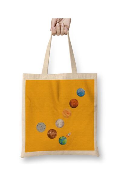 Baskı Dükkanı Planets Cloth Torba Long Sa ručkom