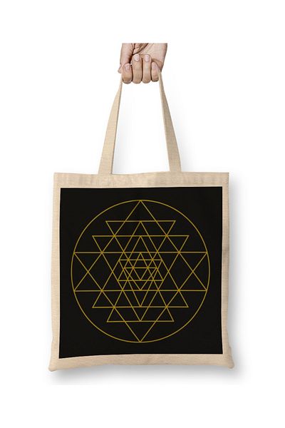 Baskı Dükkanı Κλασική υφασμάτινη τσάντα Sri Yantra με μακριά λαβή