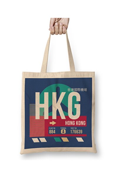 Baskı Dükkanı Hong Kong Hkg Kod aerodroma Etiketa za prtljag Tkanina Torba Du...