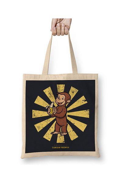 Baskı Dükkanı Curious George Geantă retro japoneză din pânză cu mâner lung