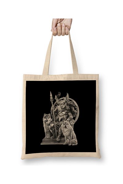 Baskı Dükkanı God Odin Norse Mythology Viking Paganism Μεσαιωνική Ιστορία Υφασμάτινη τσάντα με μακριά λαβή