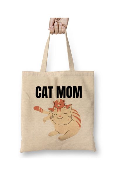Baskı Dükkanı Cadouri Cat Mom Geantă din pânză CAT MOM Mâner lung
